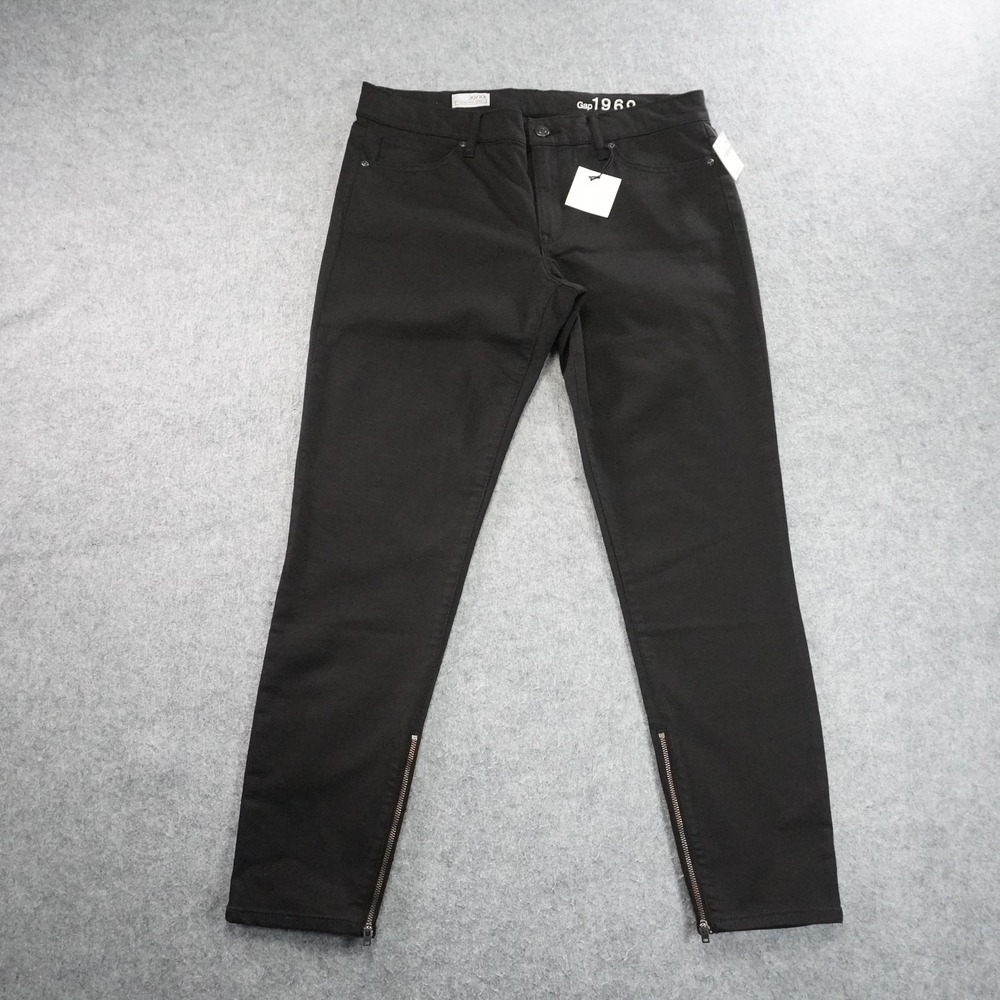 Gap 1969 Legging Jeans Womens 30 Black Skinny Stretch Zipper Ankle‎ Pants Denim